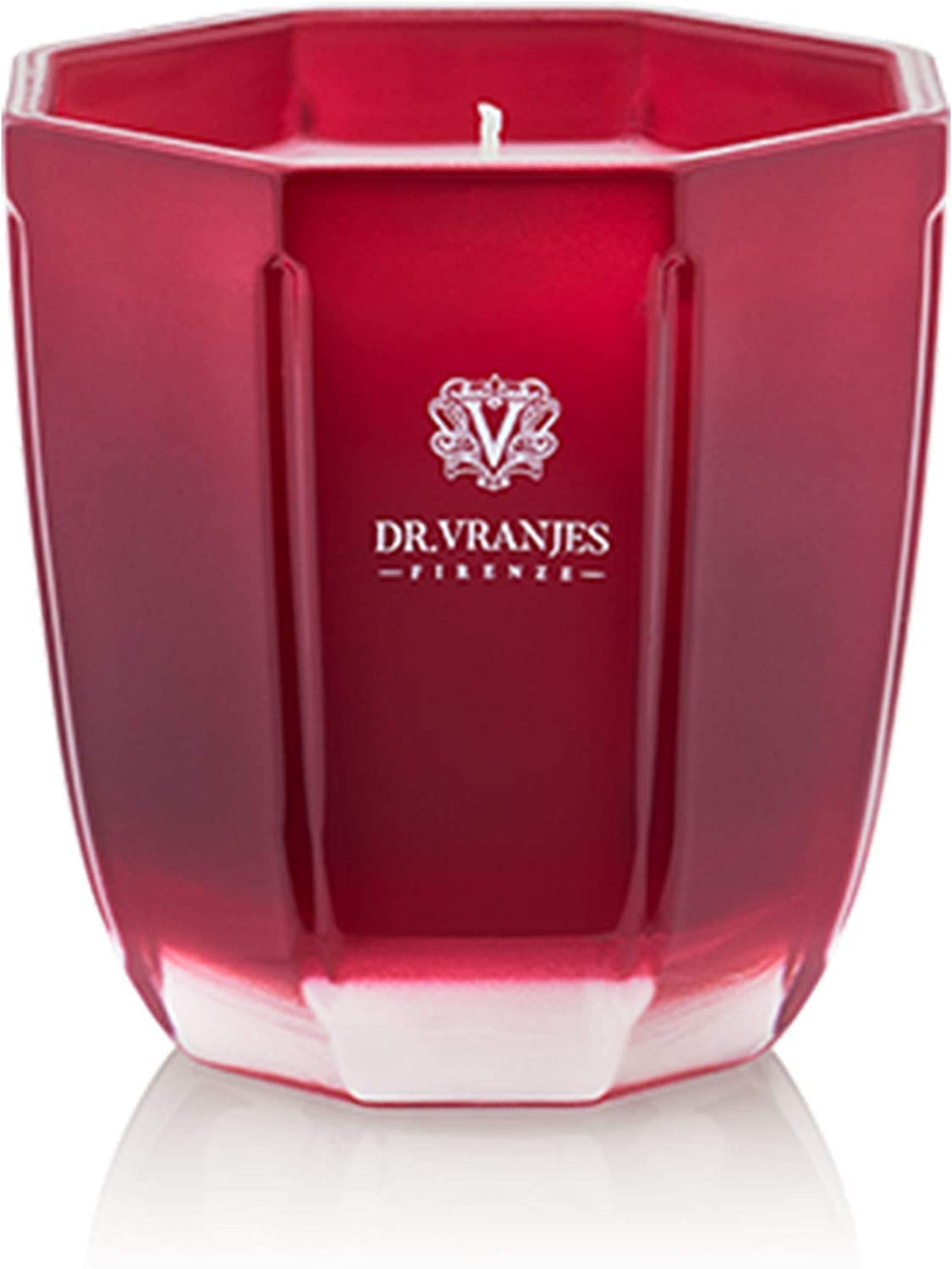 Dr. VranjesDecorative Scented Candle Tormalina - Rosso Nobile 200 g / 18 oz, Refined Colored Glass Vessel Hand-Made, Octagonal Form, Color Red, Made in Italy