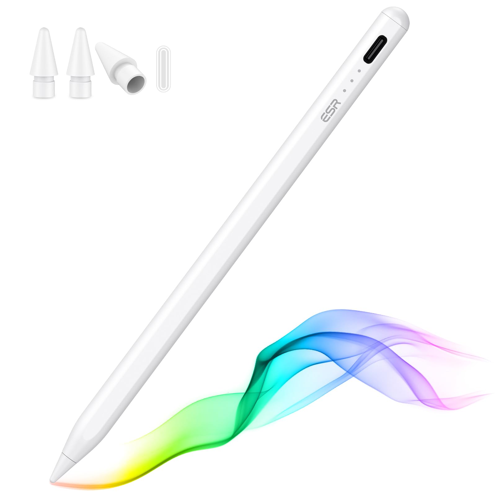 ESR Stylus Pen for iPad with Tilt Sensitivity, iPad Pen for iPad Air 5/4/3, Apple iPad 10/9/8/7/6, iPad Pro 11, iPad Pro 12.9, and iPad Mini 6/5, Palm Rejection, Magnetic Attachment, White