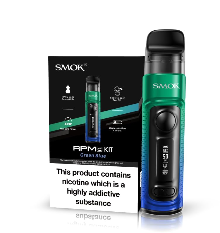 SMOK RPM C Kit 50W 1650 mAh Internal Battery (Green Blue) Works with RPM 2 Coils Series, Monstrous, Powerful and Amazing E Cigarettes Vape Starter Kit Authentic Real Deal No Nicotine