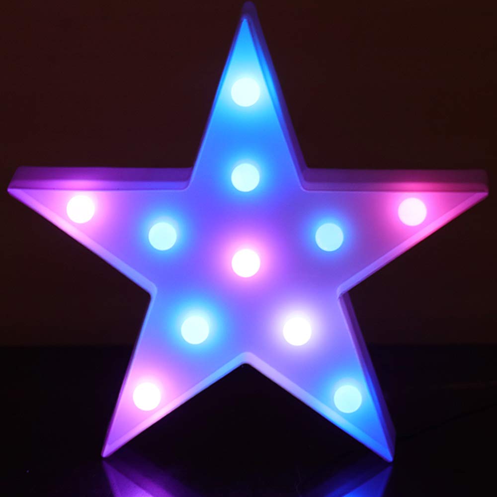 PooqlaColorful LED Marquee Lights with Remote – Light Up Star Battery Powered– Star Marquee Lights Night Light Party Bar Decorations for Home Bedroom 4th of July Decor- Multicoloured Star