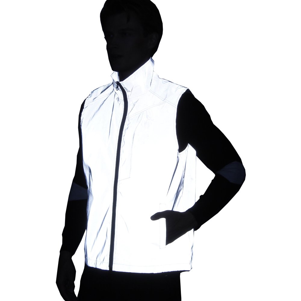 LZLRUNReflective Vest Jacket Casual Hiphop Windbreaker Night Sporting Coat Hooded Fluorescent Clothing