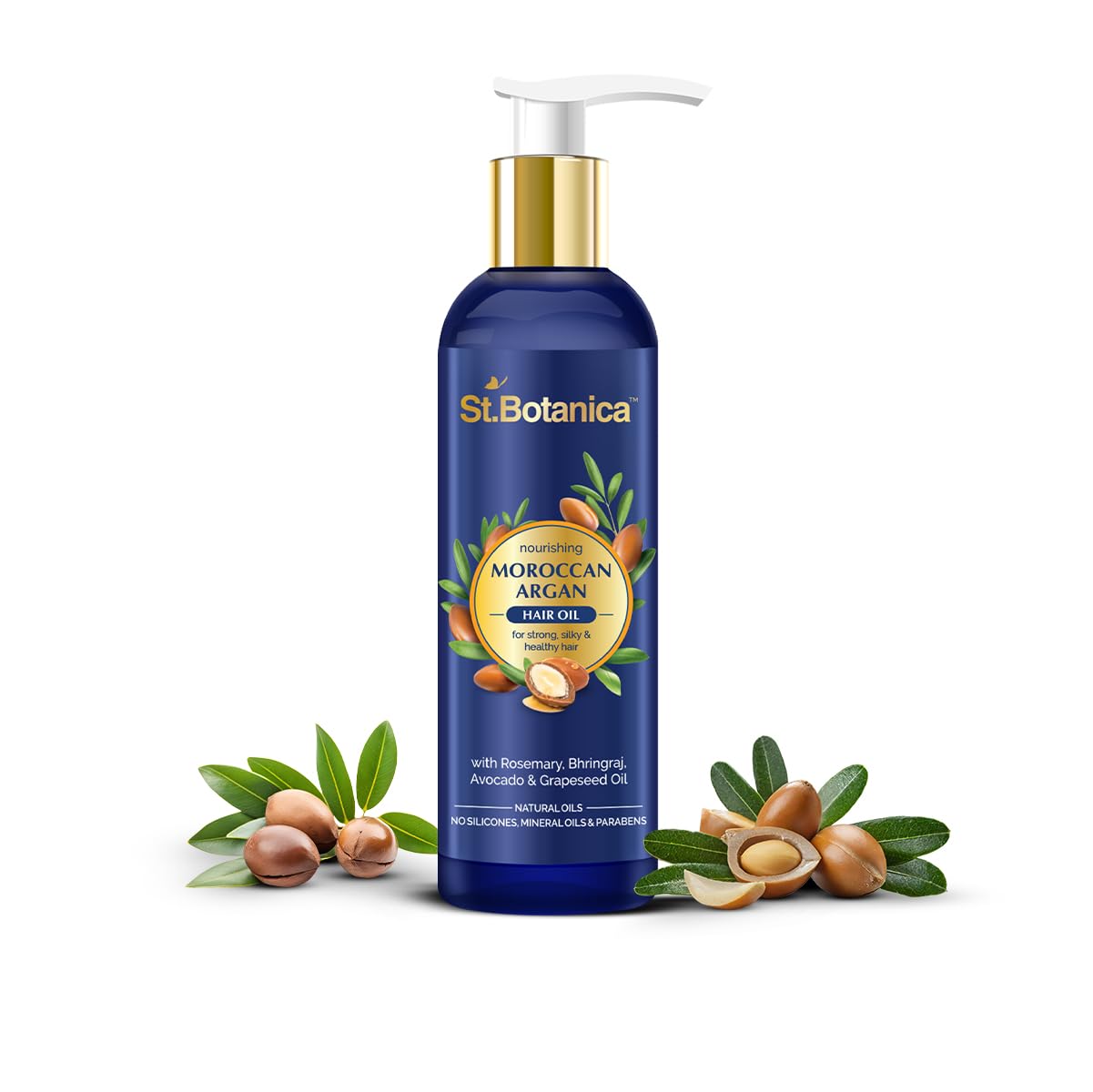 StBotanica Moroccan Argan Hair Oil (With Pure Argan, Jojoba, Almond, Castor, Olive, Avocado, Rosemary Oils), 200ml