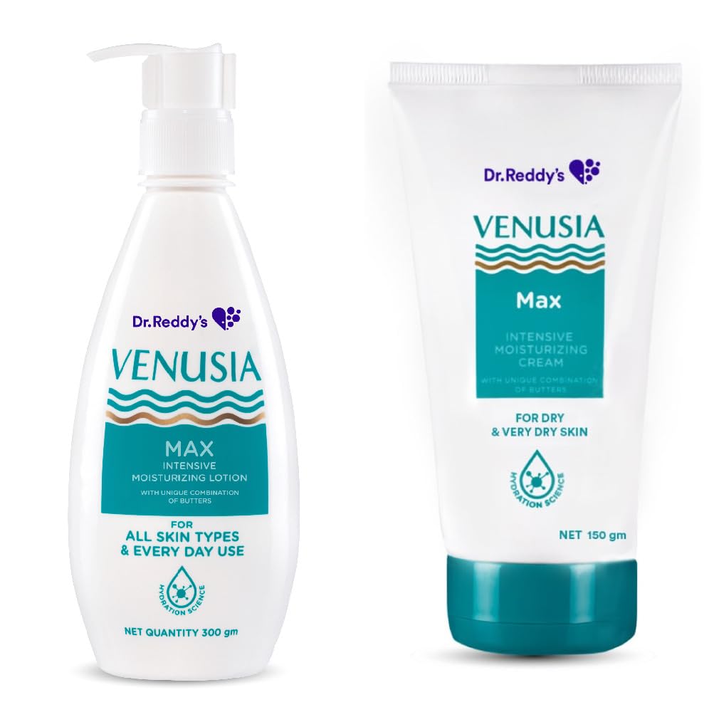 Dr. Reddy’s Venusia Max Combo of Cream 150g & Lotion 300g|Intensive Moisturizing Lotion and Cream|Paraben Free Body Lotion and Cream For Dry Skin | Moisturizer Infused With Shea Butter & Cocoa Butter