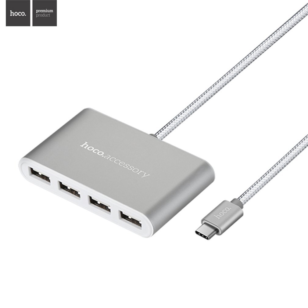 Hoco HB3 Type-C Four Ports Aluminium Shell USB Hub - Silver