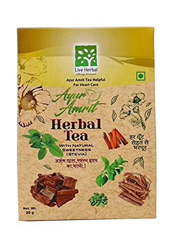 Ayur Amrit Herbal Tea with Natural Sweetness/Mixed Flavor Tea/Chai/Healthy Tea/Masala Chai/Natural Tea/Detox Tea/Herbal Kadha (Stevia) 50 gm- Pack of 3