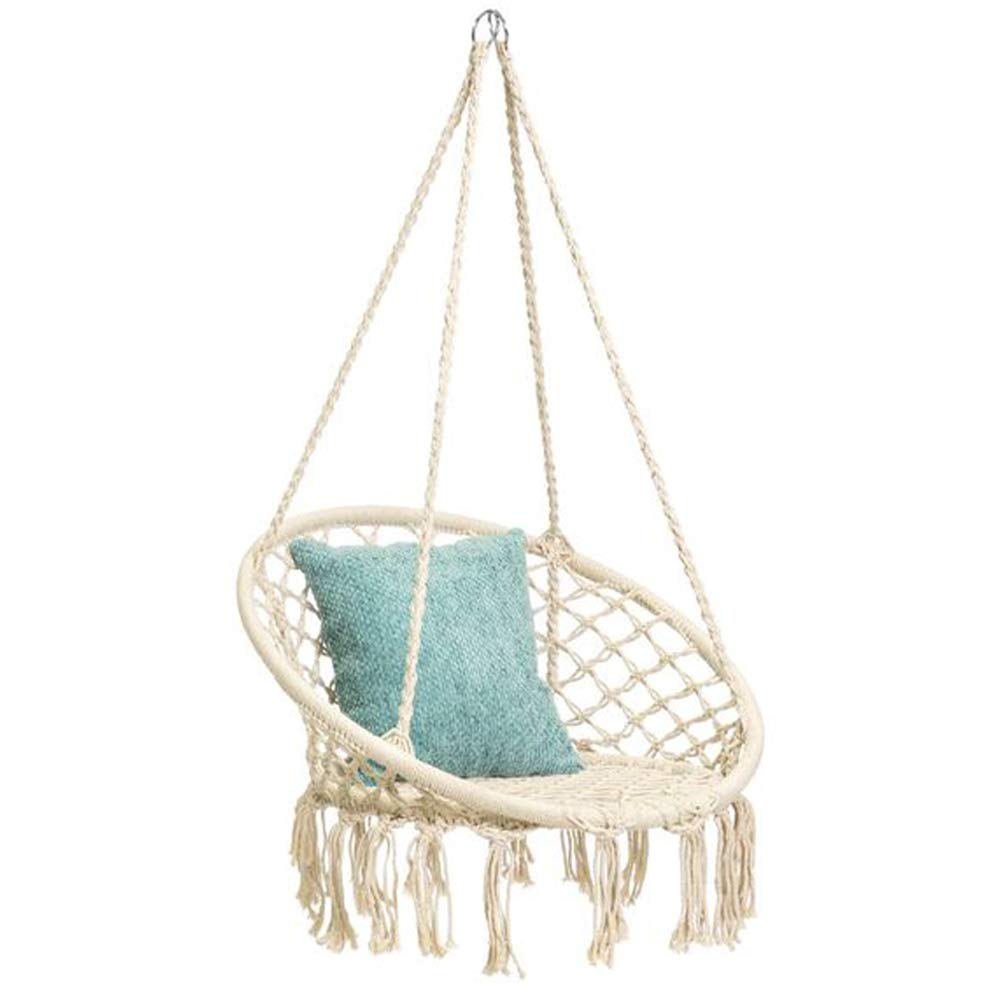 Hanging Cotton Rope Macrame Hammock Chair Macrame Swing 265 Pound Capacity Handmade Knitted Hanging Swing Chair for Indoor/Outdoor Home Patio Deck Yard Garden Reading Leisure Lounging