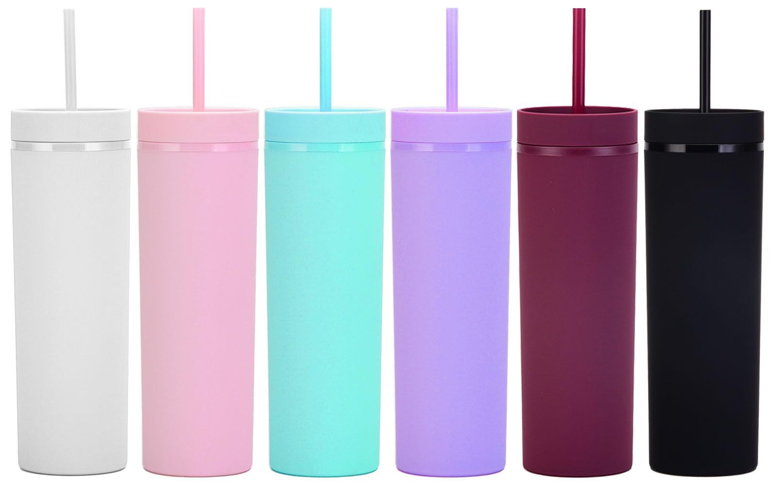 Matte Skinny Tumblers with Lids and Straws.16oz Skinny Tumblers Bulk.Double Walled Plastic Acrylic Pastel Tumblers Cups for Iced Coffee Smoothie.DIY Silm Tumblers.