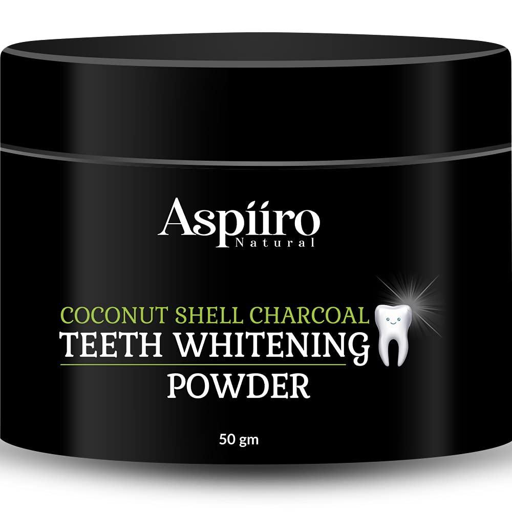 Aspiro Natural Teeth Whitening Charcoal Powder - For Enamel Safe Teeth Whitening, Stain Remover, Freshens Breath - Suitable For All Type Teeth - 50 gm