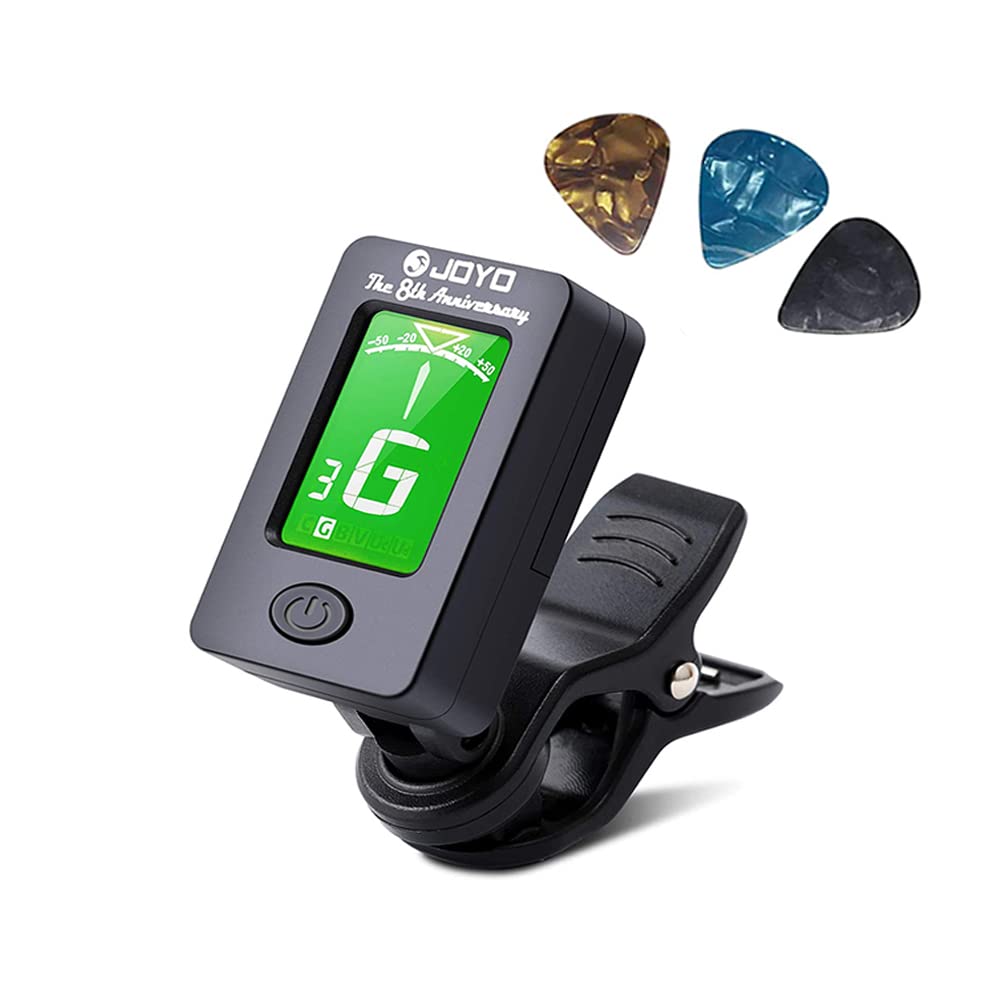 BROTOU Guitar Tuner Clip-On Tuner Digital Electronic Tuner Acoustic with LCD Display for Guitar, Bass, Violin, Ukulele (3 PCS Picks Included)