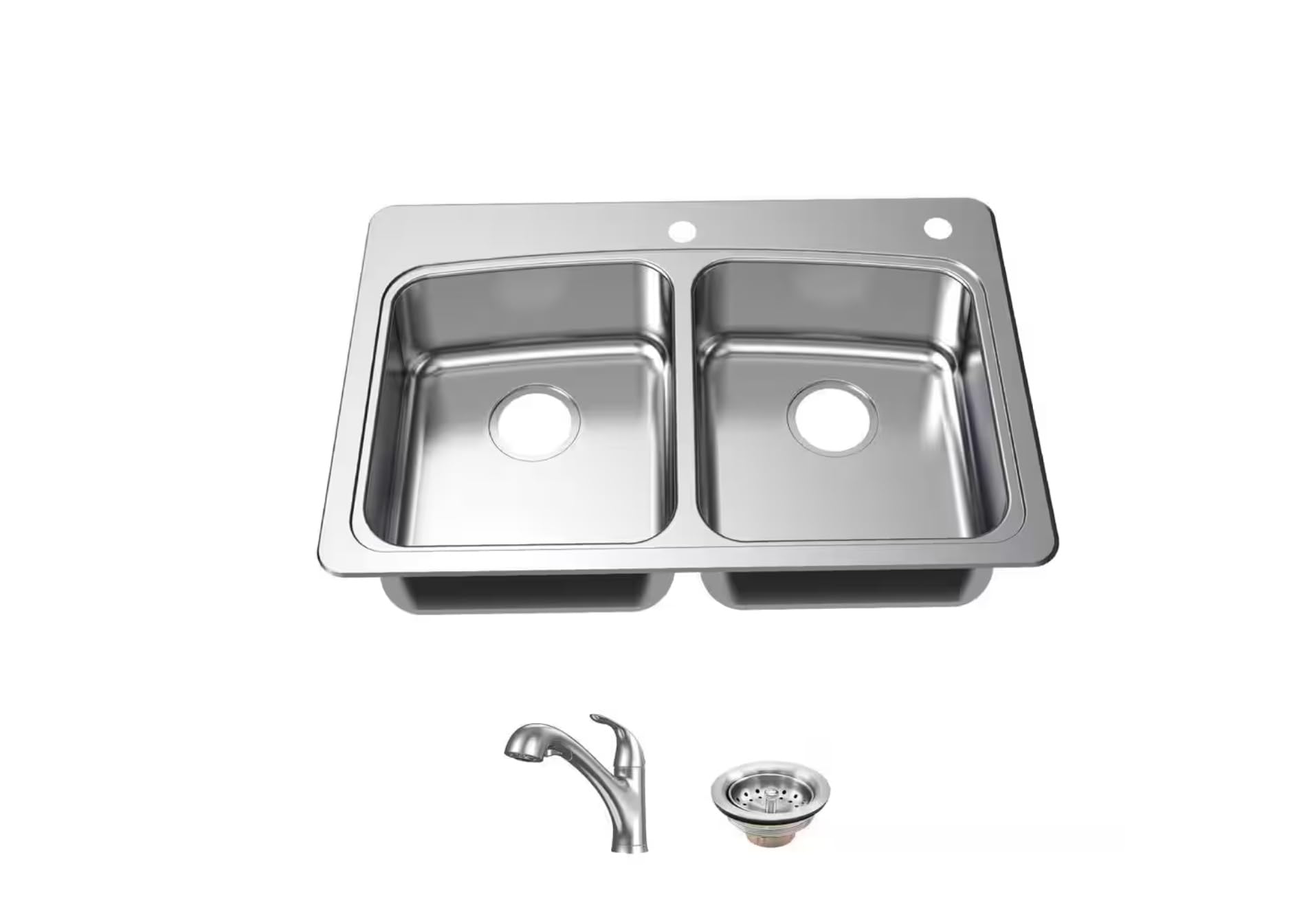 Glacier BayAll-in-One Drop-in Stainless Steel 33 in. 2-Hole 50/50 Double Bowl Kitchen Sink with Pull-Out Faucet