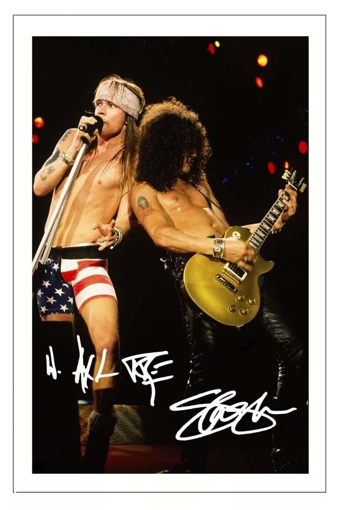 Axl Rose & Slash - Guns 'n' Roses GNR Signed 12x8 Inch Photo Print Pre Printed Signature Autograph Gift Art Work, Wall Art