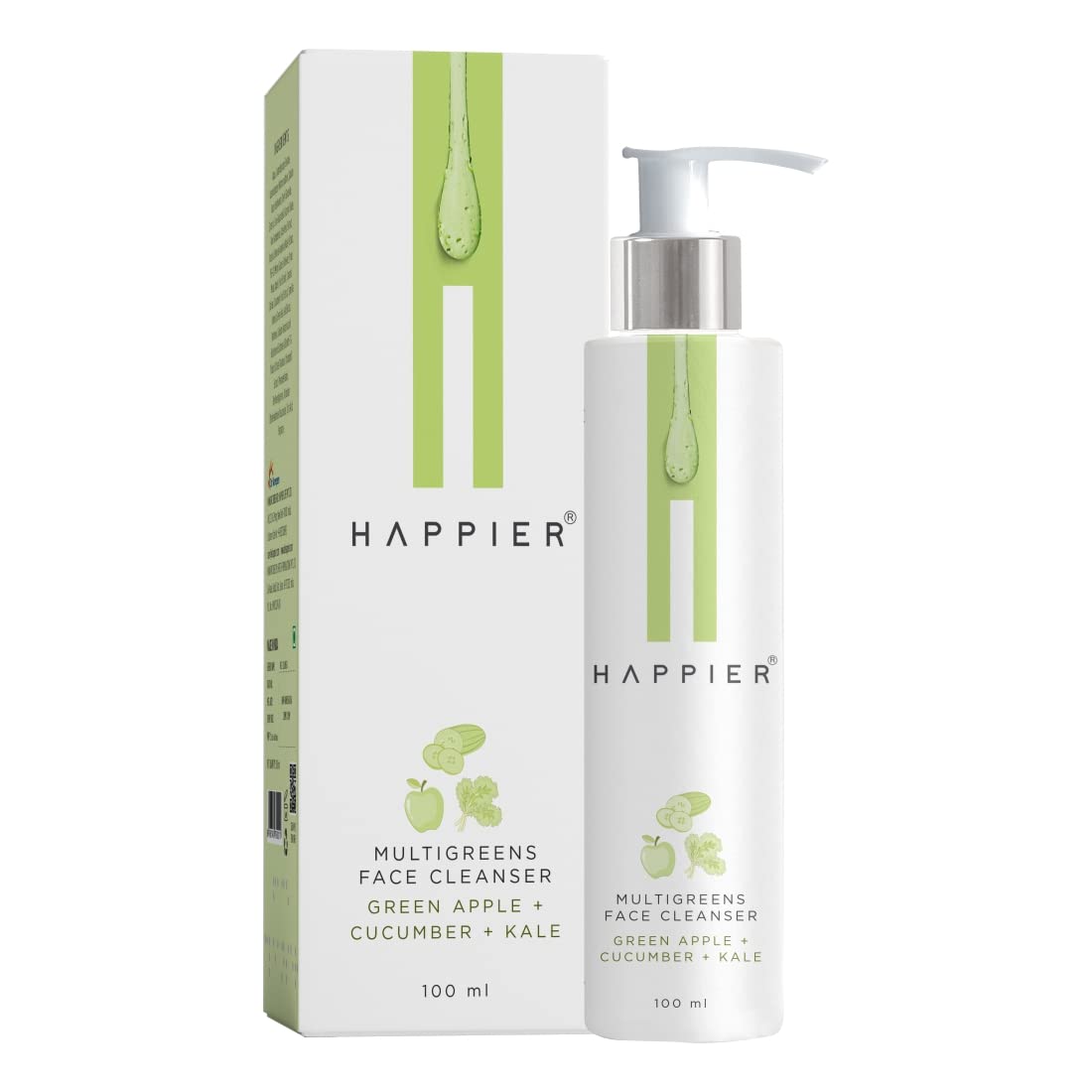 Happier Multigreens Face Cleanser | Hydrating Face Wash for Dry and Sensitive Skin | Mild Face Wash For Acne or Pimples removal | Face Cleanser with Natural Ingredients | Suitable for All Skin Type