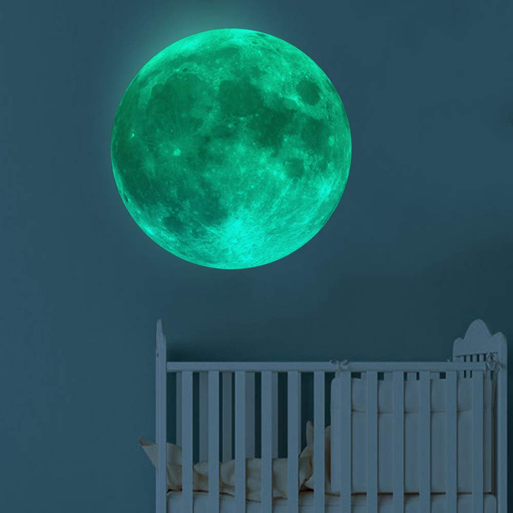 Kiddale Glow in The Dark Moon 30cm Glowing Luminous Wall or Ceiling Art Stickers Removable Adhesive Wall Decal for Kids Bedroom