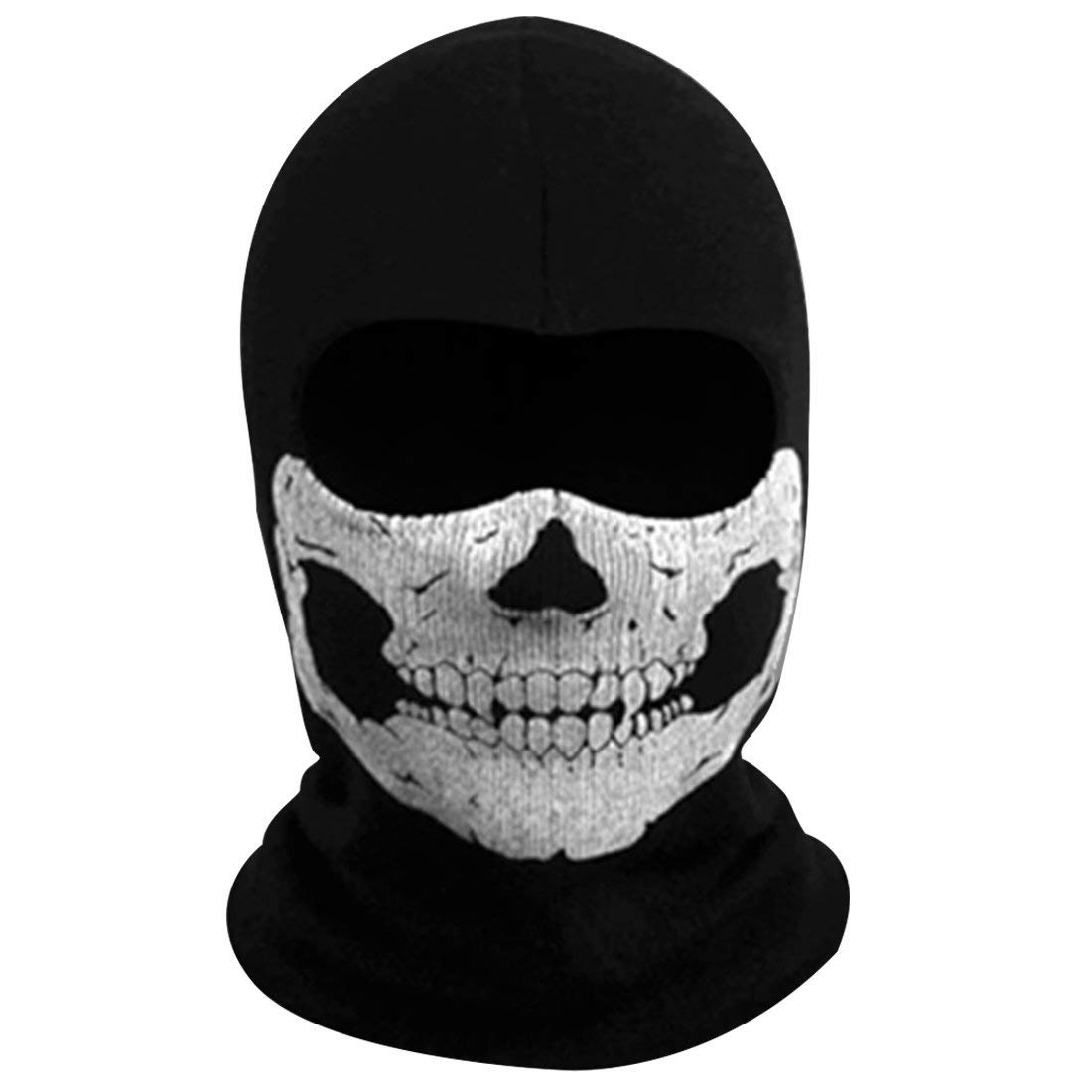 Creepy Skull Balaclava Tactical Hood Mask Ghost Skeleton Anti-UV Bandana Scarf Motorcycle Cycling Black, Black, One size