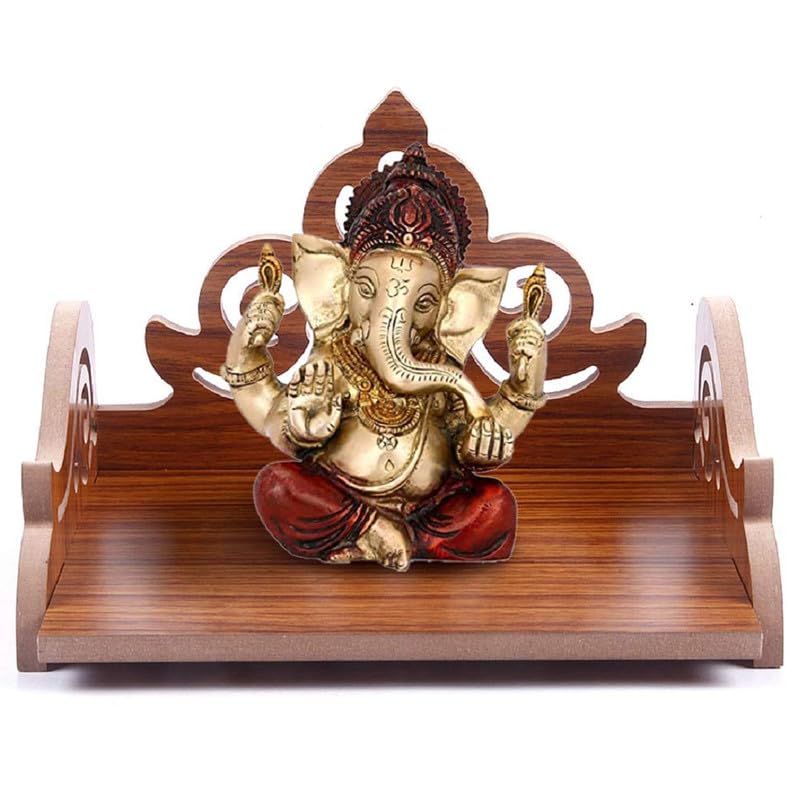 ZUPER Wood Fully Hand Crafted Carved Pattern Temple for Pooja Temple for Home and Office I Set-Top Box Stand I Wooden Stand for Puja (Brown-4) (Pack of 1)