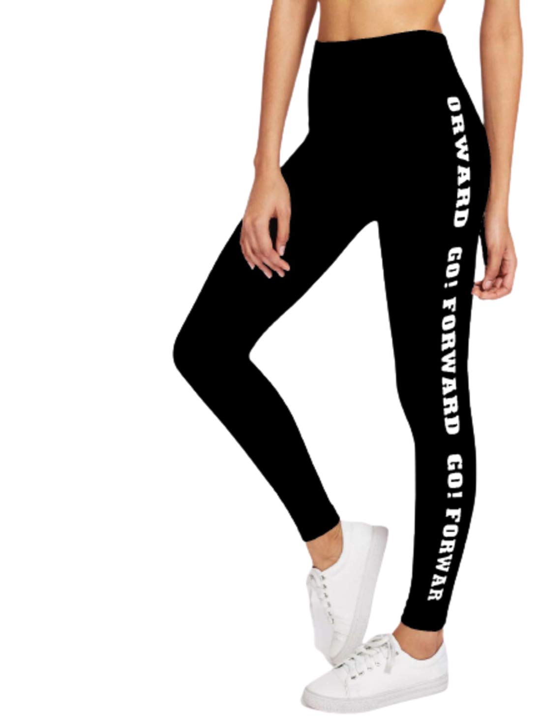 Latest Street FashionGo Forward Side Black Stripe Printed Stretchable Legging Tights for Sports Yoga Gym and Activewear