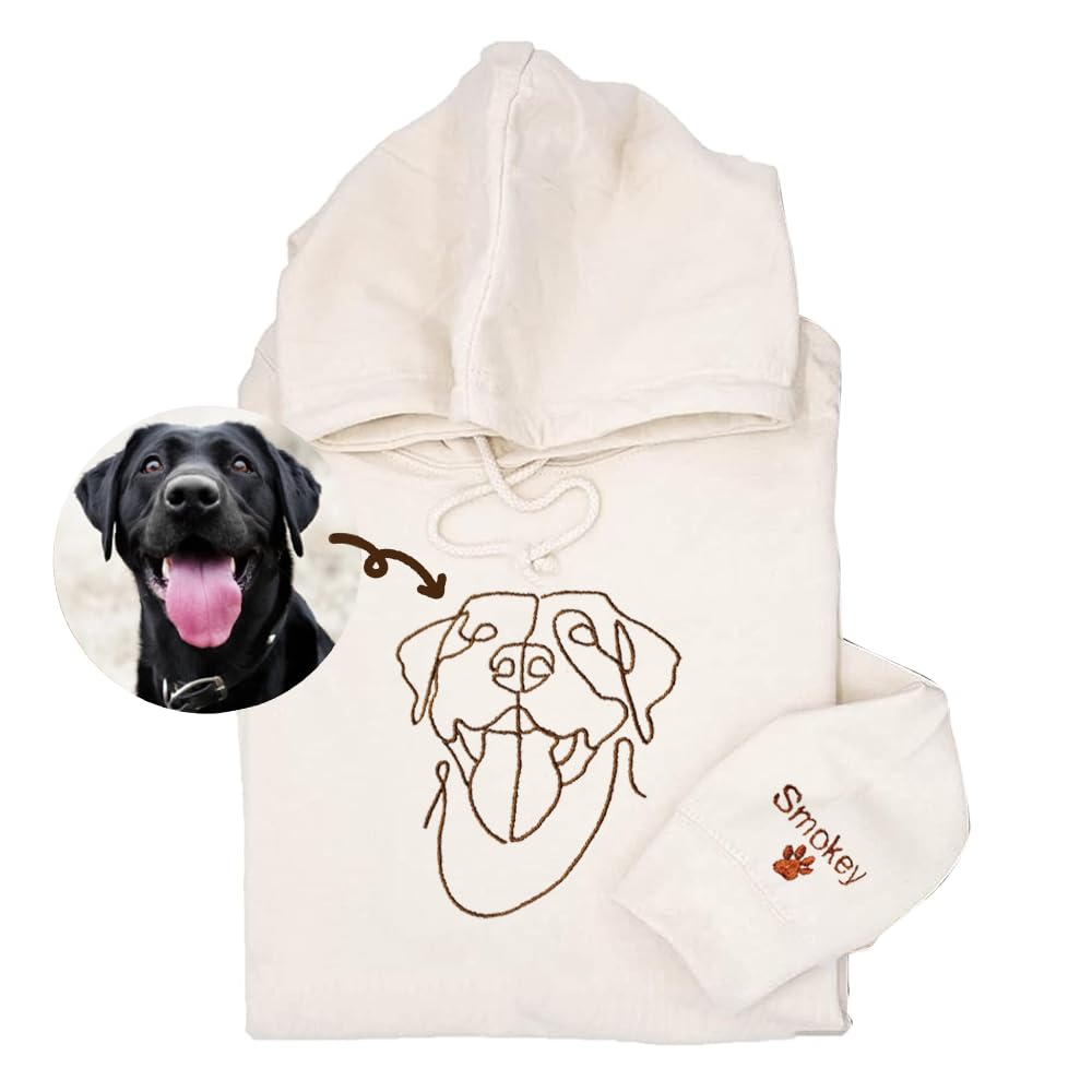 DILYPOD Personalized Embroidered Dog Mom Hoodie, Custom One-Line Pet Portrait Sweatshirt, Line Art Dog, Dog Dad Sweater, Gifts For Dog Lovers, Pet Lover Hoodie, New Dog Owner, Gift for Dog Mom Dad