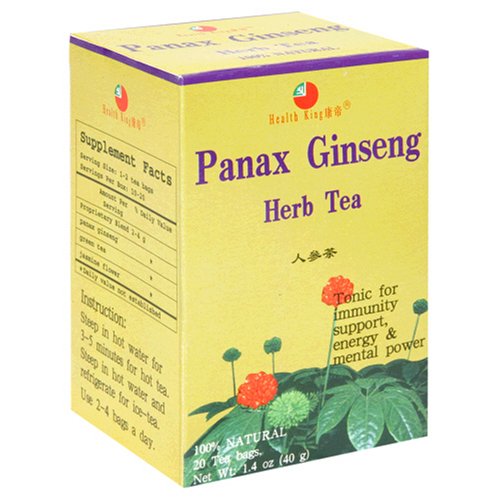 Health King Panax Ginseng Herb Tea, Teabags, 20-Count Box (Pack of 4)