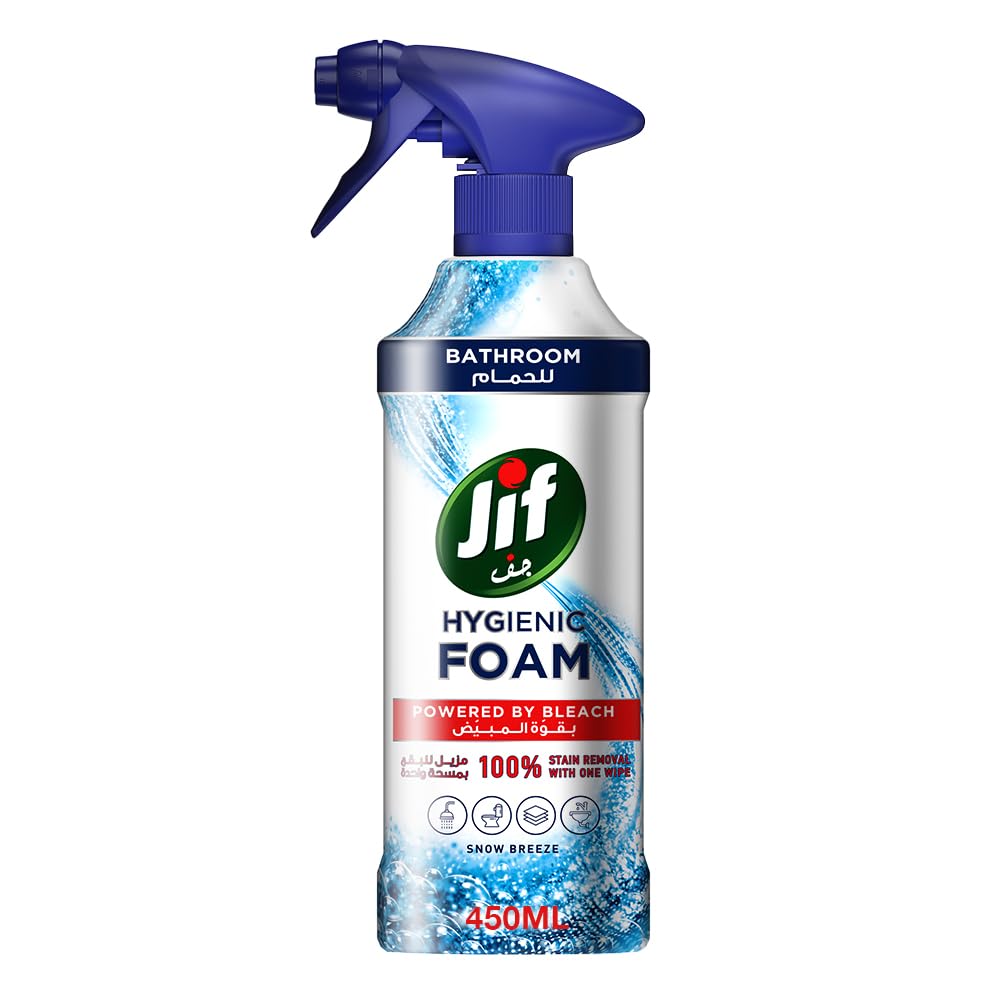 JIF Hygienic Foam Spray, powered by bleach, Bathroom, for 100% stain removal, 450ml