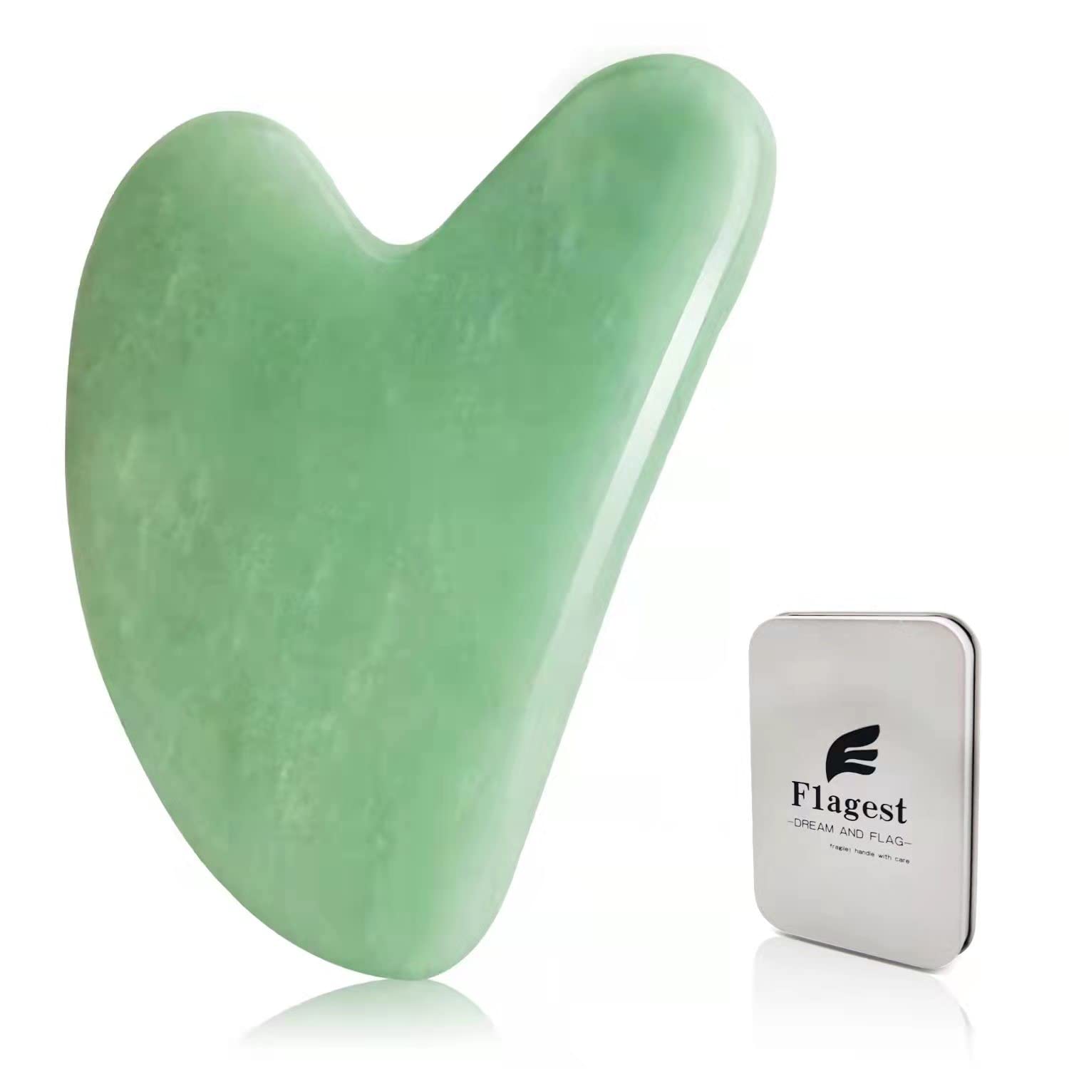 Flagest Gua Sha Facial Tool - Jade Stone Massager for Spa Acupuncture Therapy - Heart Shape Guasha for Face