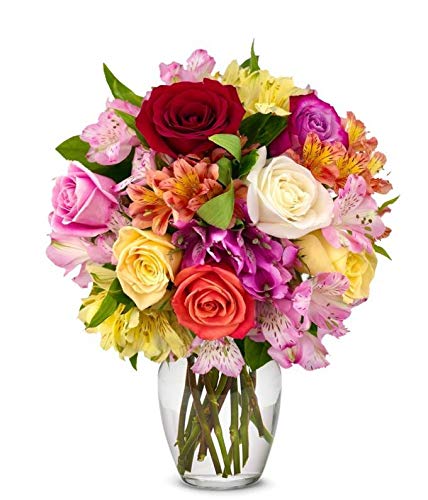 From You Flowers - Bright & Sunny Rose Bouquet with Glass Vase (Fresh Flowers) Birthday, Anniversary, Get Well, Sympathy, Congratulations, Thank You