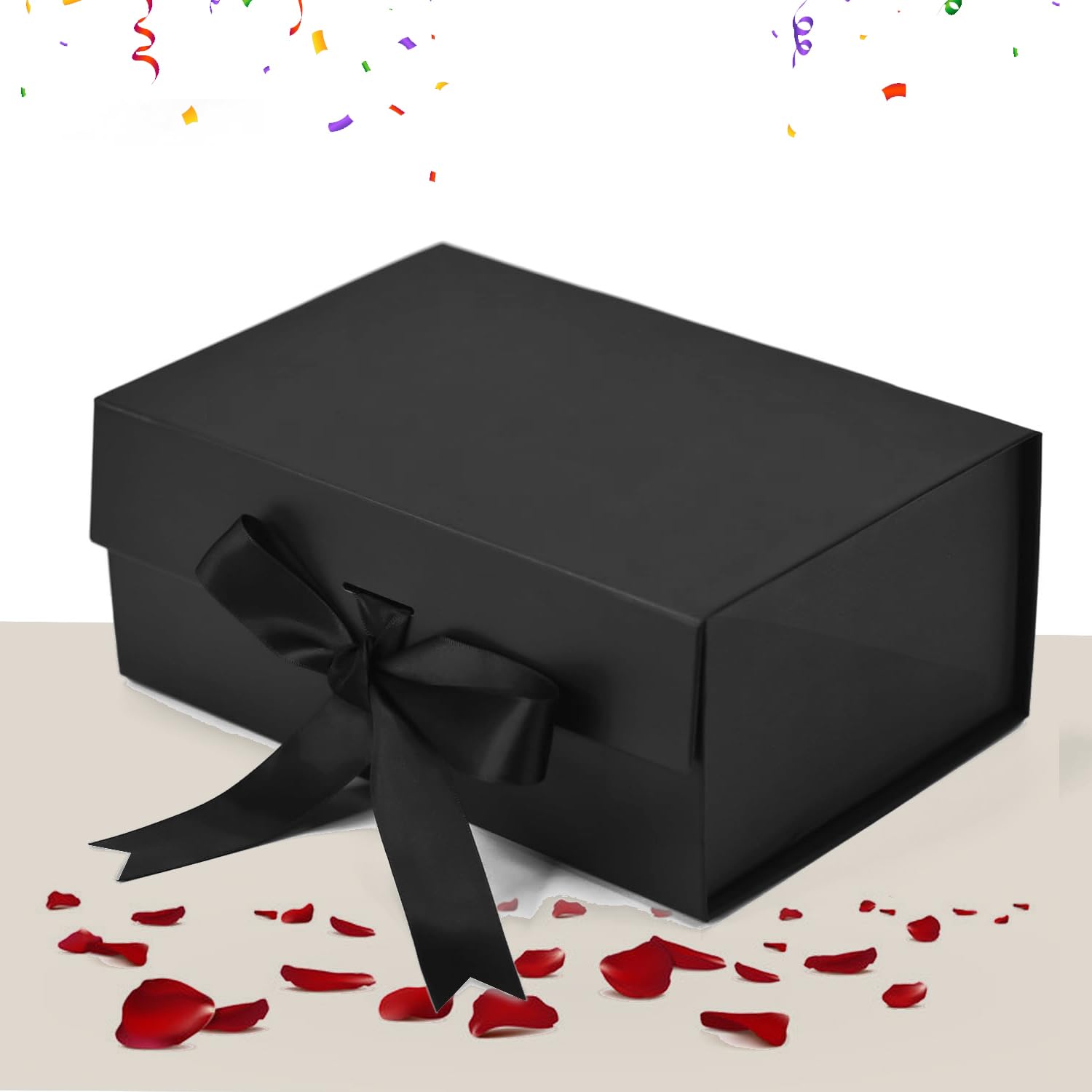 Aakriti Black Foldable Gift Box Empty Gift Box with Satin Ribbon, Multipurpose Hamper Box Holds upto 5 kg Reuse Gift Boxes Box for Gift Packing (Small 18 x 17 x 9 cm, Black Matte Finish 1Pcs)