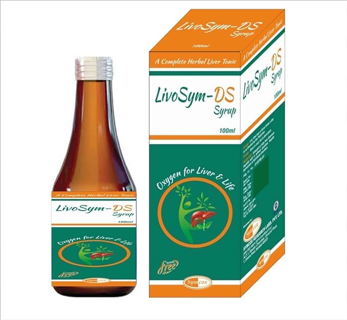 SYMCOX Livosym D.S Ayurvedic Liver Syrup 100ml - Natural Liver Detox Tonic for Immunity Boost | Bhringraj, Makoy, Kutki | 100ml x 4 | Pack of 4