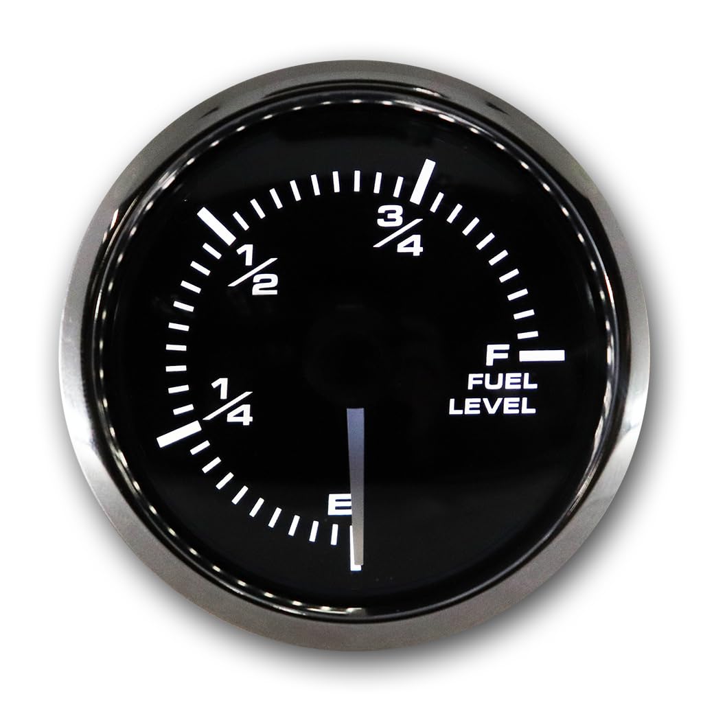 MOTOR METER RACINGMGS Series 52mm 2-1/16" Electrical Fuel Level Gauge 240-33 ohms Black Dial White & Amber LED Backlit Waterproof