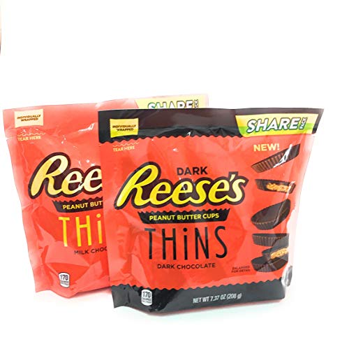 Reeses Peanut Butter Cups Dark And Milk Chocolate Thins (Variety Pack Of 2)