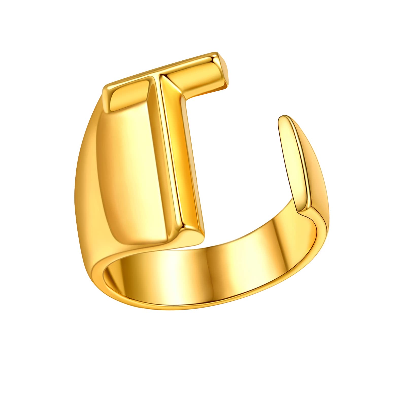 Customizable Initial Ring Statement 18K Gold Plated Fashion Cuff Rings for Women Alphabet Letter A to Z Resizable Knuckle Ring (with Gift Box)