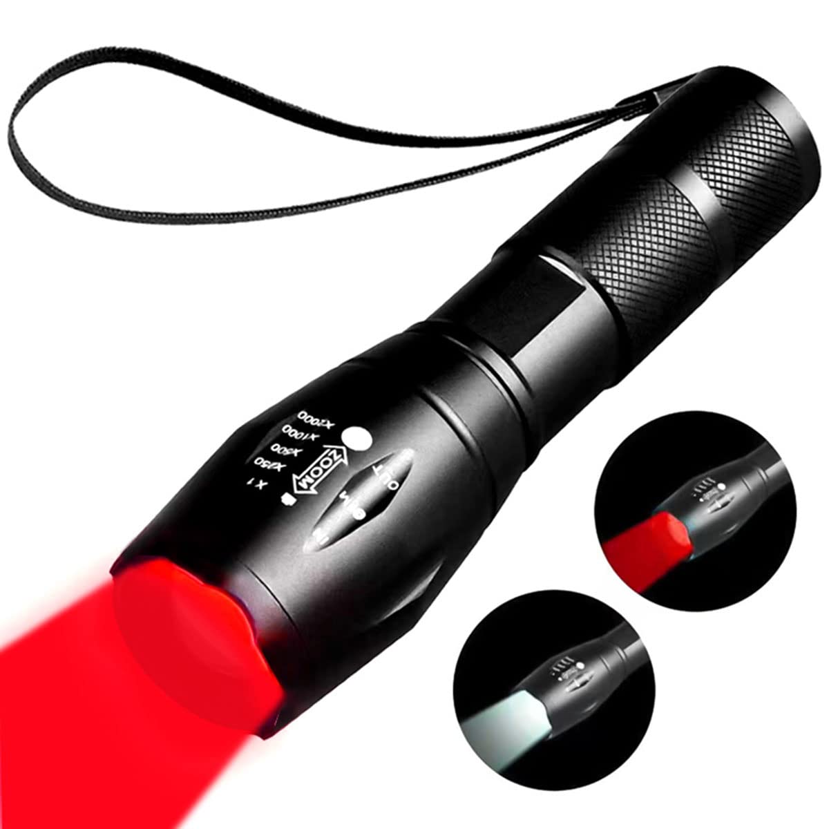 YZYOE Rechargeable Red Light Flashlight，Tactical Flashlights， 2 in 1 White Lights and LED Red Hunting Light，2 Modes, Detector,Night Observation, Astronomy, Aviation.