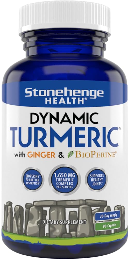 Stonehenge Health Dynamic Turmeric Curcumin with Ginger - High Potency - 1,650 mg Turmeric with 95% Curcuminoids & BioPerine, Supports Joint Pain & Inflammation, 90 Vegetarian Capsules