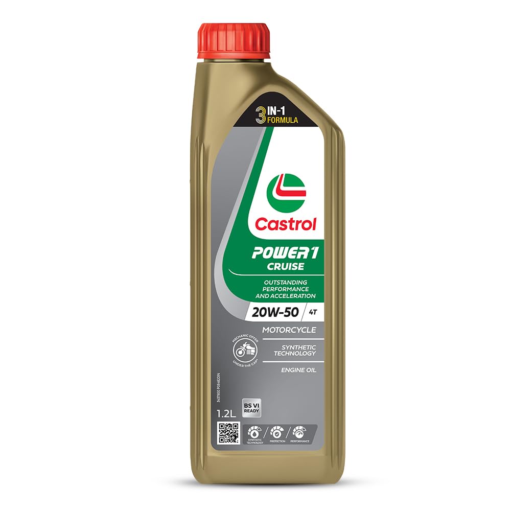 Castrol POWER1 CRUISE 20W-50 4T Synthetic Engine Oil for Bikes | With 3-in-1 Synthetic Technology | Meant for High Performance Bikes | BS VI Ready |1.2 L