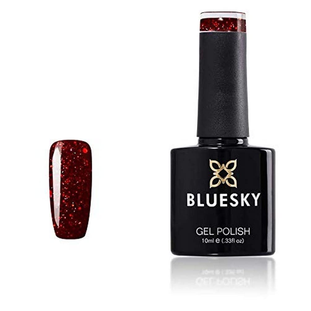 BLUESKYGel Nail Polish, Kiss Me Slow Blz33, Dark Red Glitter, Long Lasting, Chip Resistant, 10 ml (Requires Drying Under UV LED Lamp)