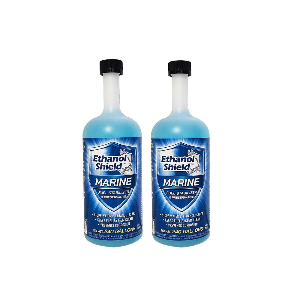 Ethanol Shield Marine Fuel Stabilizer & Preservative - 2 Pack (2-24 oz Bottles) - Full Fuel Cleaner - Fuel Injector Cleaner - Removes Water- Protects Fuel System - Each Bottle Treats 240 gallons