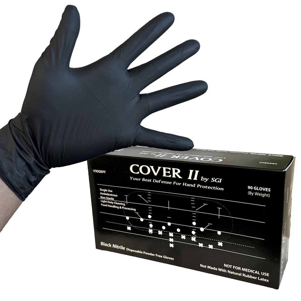 InkBedNitrile Disposable Gloves 5 Mil Thickness Powder-Free Textured Fingertips Chemical Resistance 100/Box (XL 90/Box)