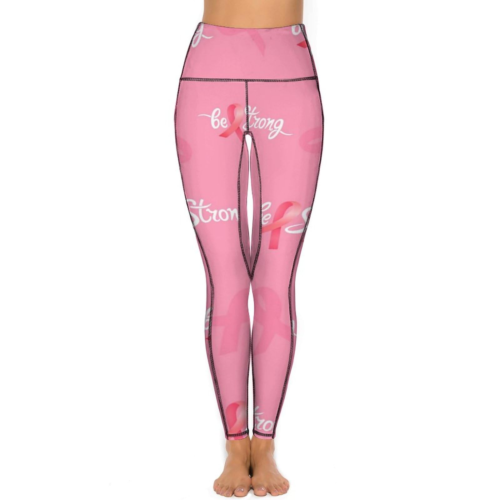 HELVES Breast Cancer Awareness Be StrongHigh Waist Yoga Pants Gym Sports Pants Stretchy Skinny Leggings for Running