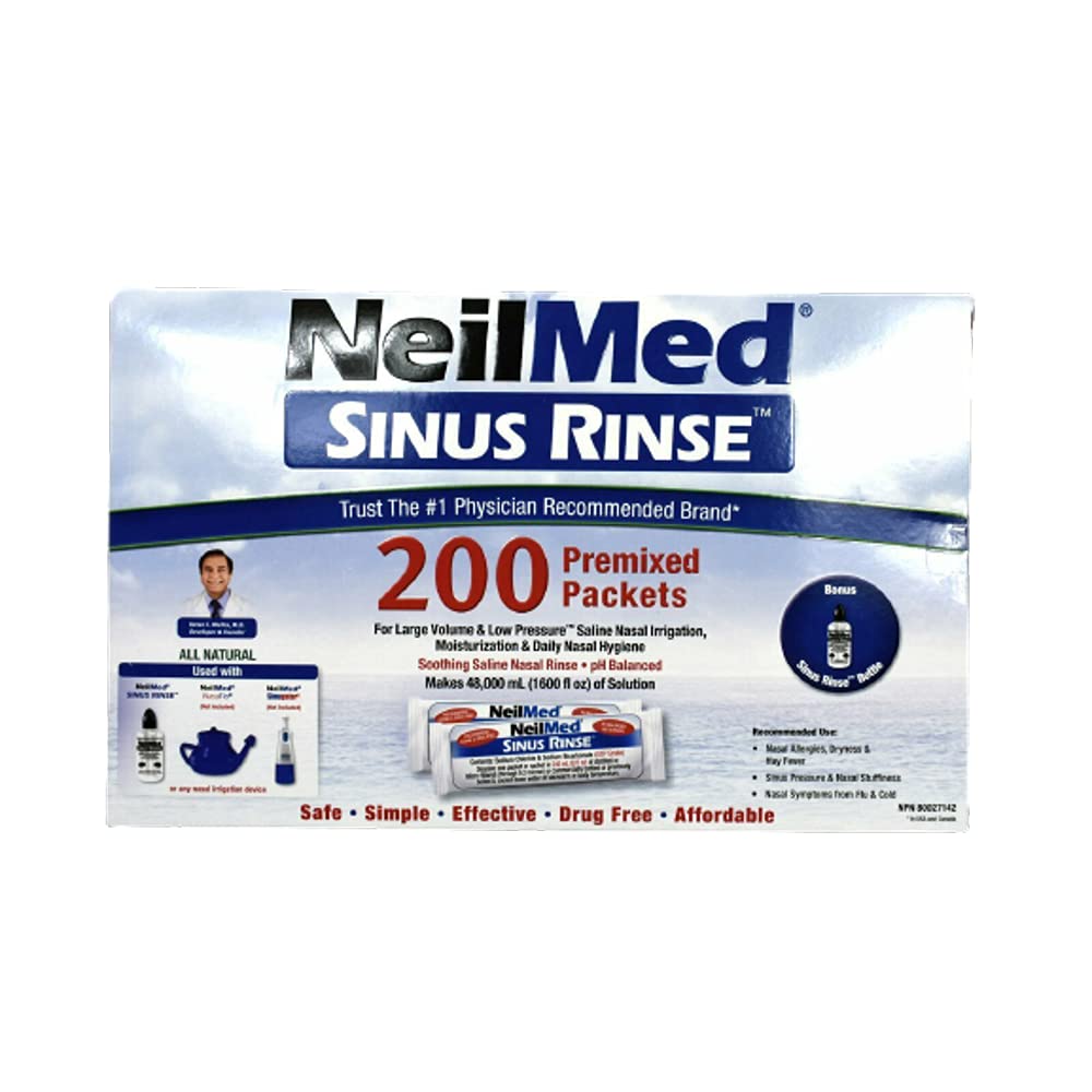 NeilMed Sinus Rinse Kit 200 Premixed Packet + 1 Rinse Bottle 240ml…