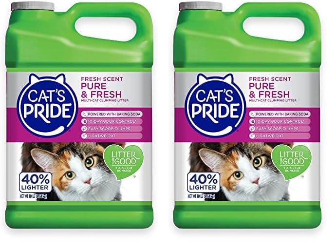 Cat's PridePremium Lightweight Clumping Litter: Pure & Fresh - Up to 10 Days of Powerful Odor Control - Multi-Cat, Scented, 10 Pounds (Pack of 2)