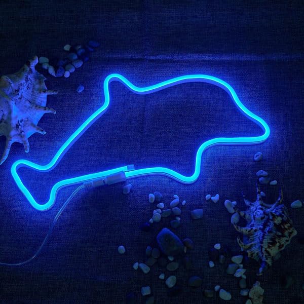 BPA Dolphin Neon Light, Kids Room, Living Room, blue, LED, 70x50 cm