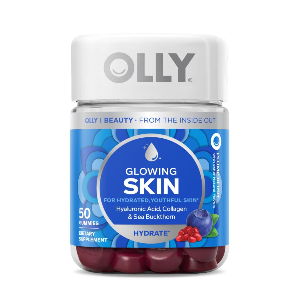 OLLYGlowing Skin Gummy, 25 Day Supply (50 Count), Plump Berry, Hyaluronic Acid, Collagen, Sea Buckthorn, Chewable Supplement (Packaging May Vary)