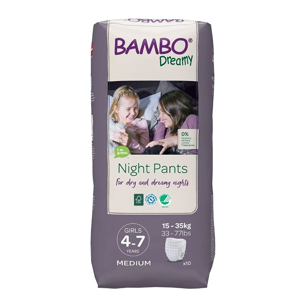 Bambo Nature Dreamy Girl Premium Night Pants, Aged 4-7 Size Medium (33-77 lb/15-35 kg) Pack of 10