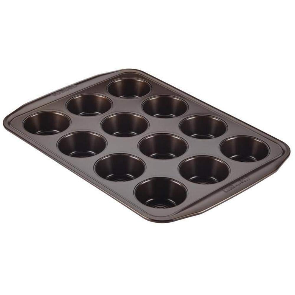 Circulon Nonstick Bakeware 12-Cup Muffin Tin, Brown, Steel