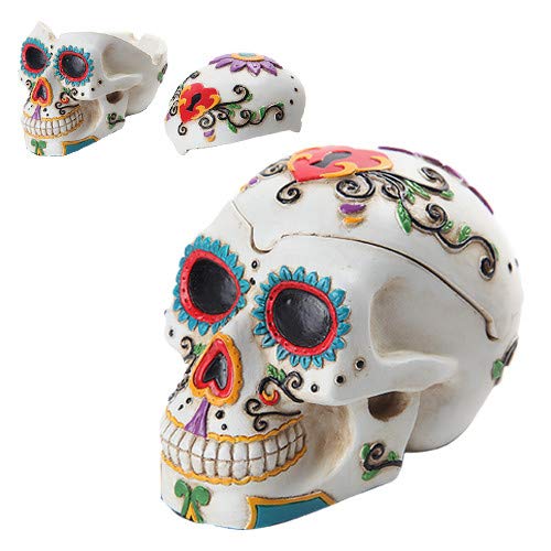 PTC Day of The Dead Themed Skull Hand Painted Resin Ashtray, White