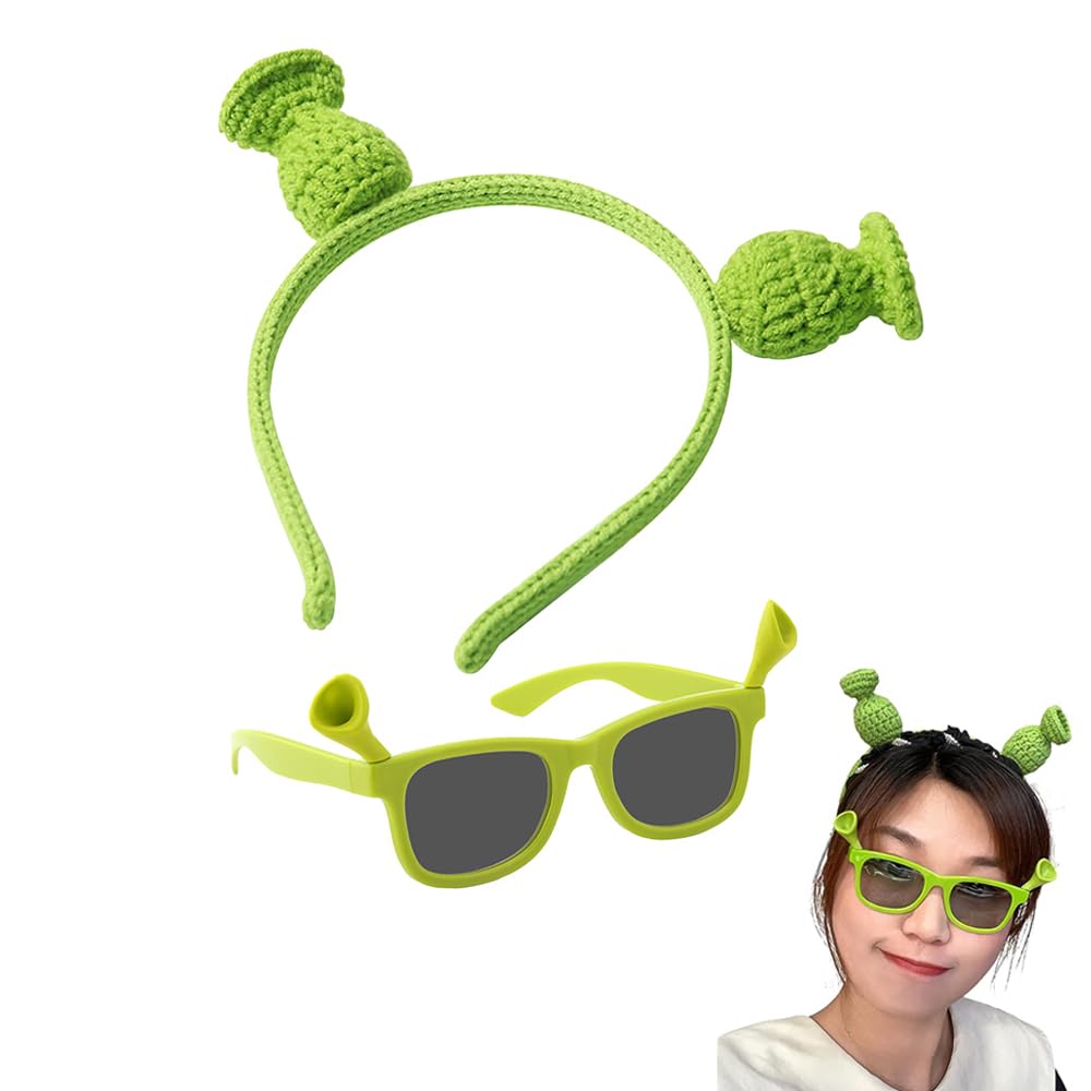 Azonee Green Monster Headband with Ears, Cute Headband, Shrek Dressing Up Ears for Funny Themed Party, Dressing Up Costume Cosplay Gifts