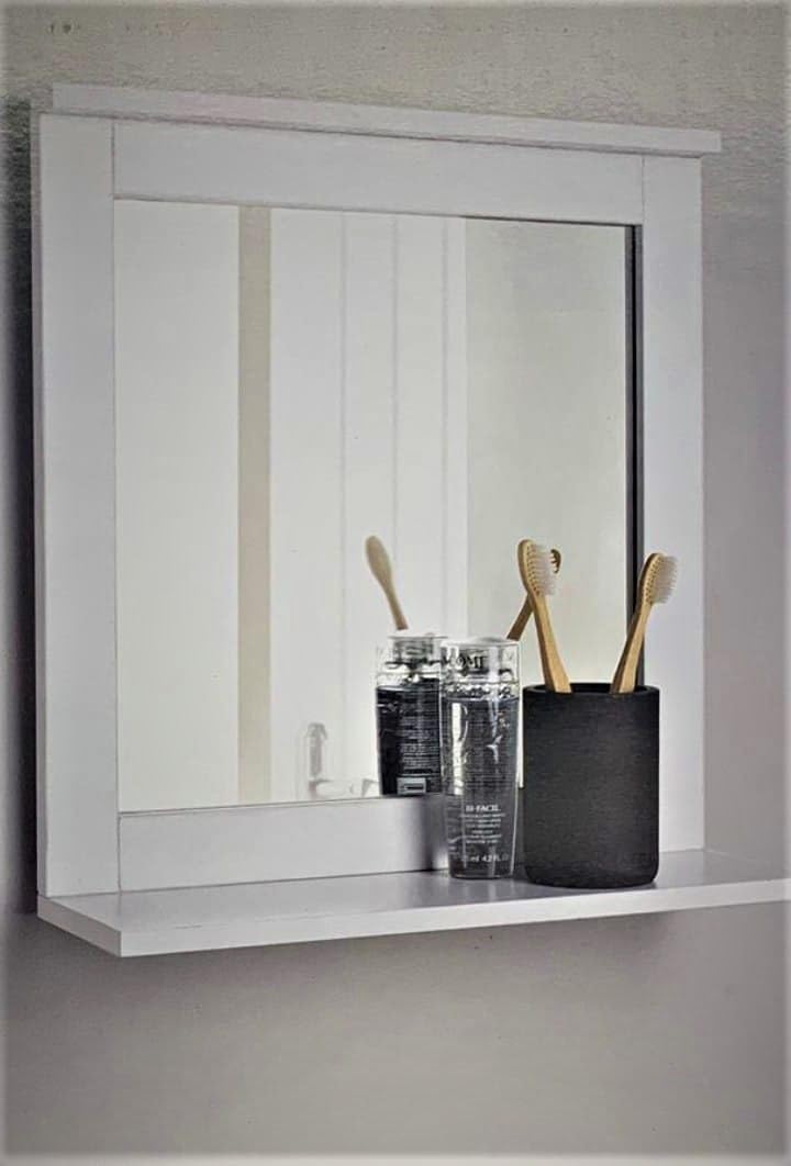 AJ Spaceways white Bathroom Wood Frame Mirror Wall mounted with Cosmetics Shelf