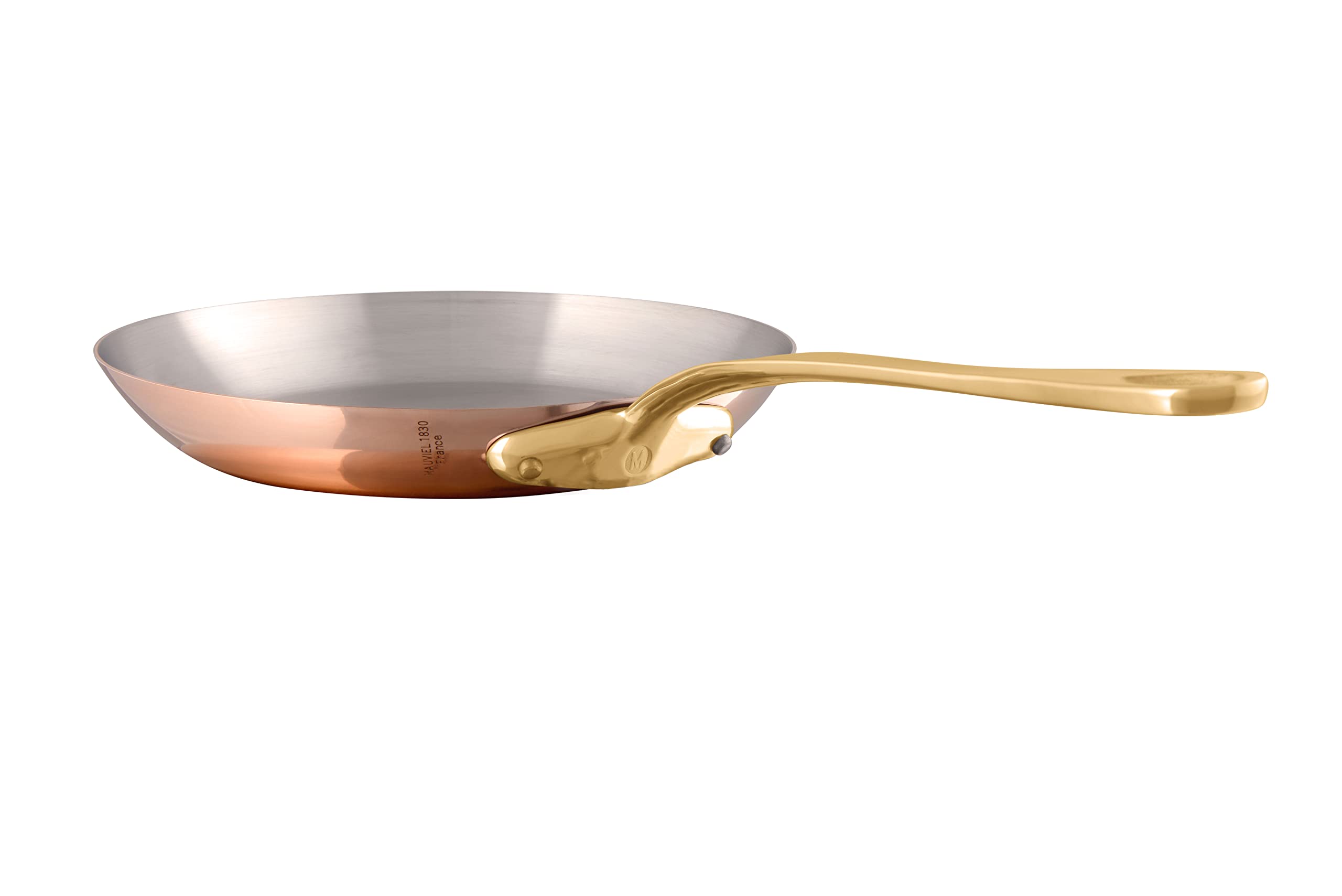 Mauviel M'Heritage 200 B 2mm Polished Copper & Stainless Steel Frying Pan With Brass Handles, 10.24-in, Made In France