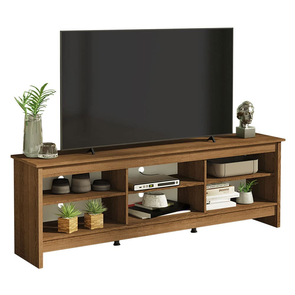 Madesa TV Stand with 6 Shelves and Cable Management, for TVs up to 75 Inches, Wood, 23” H x 15" D x 70” L - Rustic