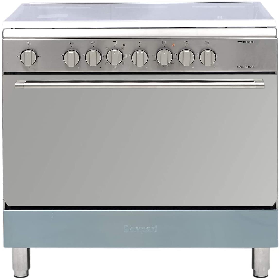 Bompani Gas Cooker 5 Burners Electric Multifunction Oven & Grill Full Safety Size (90 X 60) Cm Silver Model Diva9007Ec5Tcix -1 Years Full Warranty.