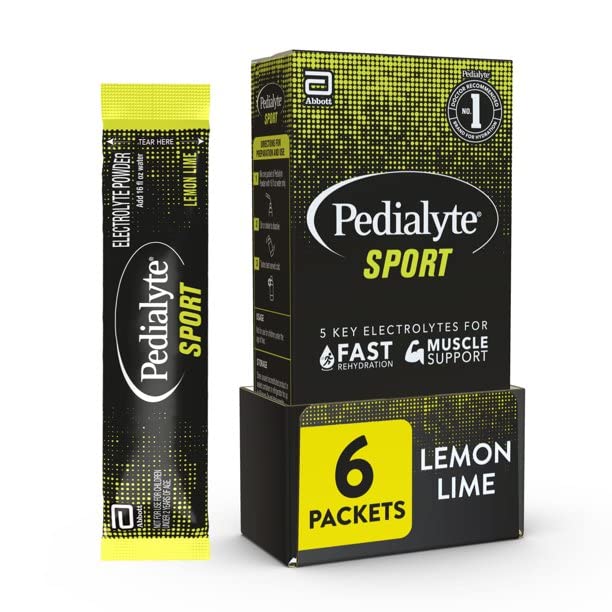 PedialyteSport Electrolyte Powder, Fast Hydration with 5 Key Electrolytes for Muscle Support Before, During, & After Exercise, Lemon Lime, 0.49-oz Packets (24 Count)